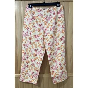Ecologie Women's Size 14‎ 100% Irish Linen Floral Pants Pink Multi  Straight Leg